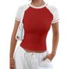 image:imageAvanova Women Raglan Colorblock Baby Tee Shirt Short Sleeve Summer Casual TopsWhite Red