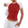 image:imageAvanova Women Raglan Colorblock Baby Tee Shirt Short Sleeve Summer Casual TopsWhite Red
