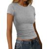 image:imageAvanova Women Side Ruched Crop Tops Short Sleeve Fitted Cropped T Shirts Crewneck Stretchy Basic TeeGrey