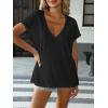 image:imageAvanova Women V Neck Side Slit Split Tee Oversized Short Sleeve T Shirts Summer TopsBlack