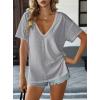 image:imageAvanova Women V Neck Side Slit Split Tee Oversized Short Sleeve T Shirts Summer TopsGrey