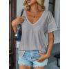 image:imageAvanova Women V Neck Side Slit Split Tee Oversized Short Sleeve T Shirts Summer TopsGrey