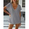 image:imageAvanova Women V Neck Side Slit Split Tee Oversized Short Sleeve T Shirts Summer TopsGrey