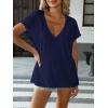 image:imageAvanova Women V Neck Side Slit Split Tee Oversized Short Sleeve T Shirts Summer TopsNavy