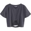 image:imageAvanova Women Vintage Floral Graphic Distressed Crop Tops Ripped Short Sleeve T ShirtGrey Beige