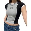 image:imageAvanova Womens Letter Print Tee Short Sleeve Round Neck Slim Fit Crop Top T ShirtGrey