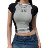 image:imageAvanova Womens Letter Print Tee Short Sleeve Round Neck Slim Fit Crop Top T ShirtGrey