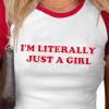 image:imageAvanova Womens Letter Print Tee Short Sleeve Round Neck Slim Fit Crop Top T ShirtRed