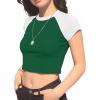 image:imageAvanova Womens Letter Print Tee Short Sleeve Round Neck Slim Fit Crop Top T ShirtWhite Green