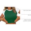 image:imageAvanova Womens Letter Print Tee Short Sleeve Round Neck Slim Fit Crop Top T ShirtWhite Green