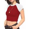 image:imageAvanova Womens Letter Print Tee Short Sleeve Round Neck Slim Fit Crop Top T ShirtWhite Red
