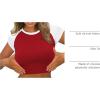 image:imageAvanova Womens Letter Print Tee Short Sleeve Round Neck Slim Fit Crop Top T ShirtWhite Red