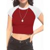 image:imageAvanova Womens Letter Print Tee Short Sleeve Round Neck Slim Fit Crop Top T ShirtWhite Red