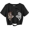 image:imageAvanova Tigers Graphic Cropped Tee Shirts Short Sleeve Crop Tops Distressed Ripped TShirtBlack