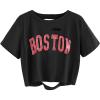 image:imageAvanova Women Crop Tops Boston Graphic Tee Oversized Short Sleeve Distressed Tshirt Black Boston Medium