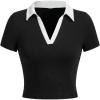 image:imageAvanova Women Polo Collared V Neck Tee Shirts Ringer Short Sleeve Crop TopsBlack