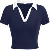 image:imageAvanova Women Polo Collared V Neck Tee Shirts Ringer Short Sleeve Crop TopsBlue