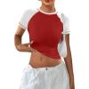 image:imageAvanova Women Raglan Colorblock Baby Tee Shirt Short Sleeve Summer Casual TopsWhite Red