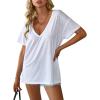 image:imageAvanova Women V Neck Side Slit Split Tee Oversized Short Sleeve T Shirts Summer TopsWhite