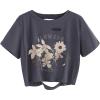 image:imageAvanova Women Vintage Floral Graphic Distressed Crop Tops Ripped Short Sleeve T ShirtGrey Beige