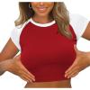 image:imageAvanova Womens Letter Print Tee Short Sleeve Round Neck Slim Fit Crop Top T ShirtWhite Red