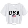 image:imageAvanova Womens USA Flag Graphic Letter Print Distressed Crop Top Short Sleeve Summer Tee USA White Medium