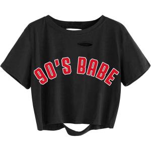 image:imageAvanova Funny Slogan Graphic Tees for Women Distressed Crop Tops Ripped Short Sleeve T ShirtBlack