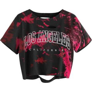 image:imageAvanova Funny Slogan Graphic Tees for Women Distressed Crop Tops Ripped Short Sleeve T ShirtWhite Red