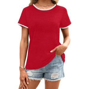 image:imageAvanova Ringer Tee Women Contrast Trim Short Sleeve Shirts Casual Summer Cotton T ShirtRed