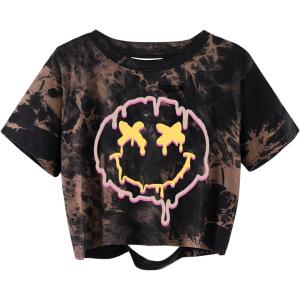 image:imageAvanova Tie Dye Shirt Women Ripped Short Sleeve Crop Tops Distressed Cropped T Shirts for Concert Halloween Goth RockBrown