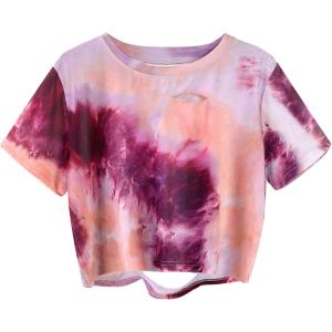 image:imageAvanova Tie Dye Shirt Women Ripped Short Sleeve Crop Tops Distressed Cropped T Shirts for Concert Halloween Goth RockPink