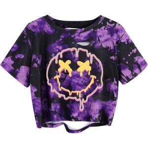 image:imageAvanova Tie Dye Shirt Women Ripped Short Sleeve Crop Tops Distressed Cropped T Shirts for Concert Halloween Goth RockPurple