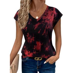 image:imageAvanova Women Graphic Tees Shirt Print V Neck Cap Sleeve Casual T Summer TopsBlack Tie Dye