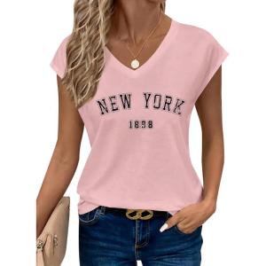 image:imageAvanova Women Graphic Tees Shirt Print V Neck Cap Sleeve Casual T Summer TopsDark Pink