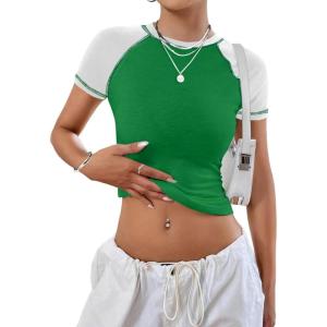 image:imageAvanova Women Raglan Colorblock Baby Tee Shirt Short Sleeve Summer Casual TopsGreen White