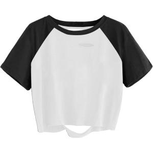 image:imageAvanova Women Raglan Short Sleeve Crop Tops Distressed Ripped Tshirt Cropped Tee Shirts White Small