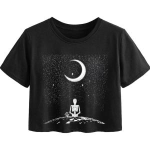 image:imageAvanova Womens Letter Print Tee Short Sleeve Round Neck Slim Fit Crop Top T ShirtBlack C