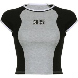 image:imageAvanova Womens Letter Print Tee Short Sleeve Round Neck Slim Fit Crop Top T ShirtGrey
