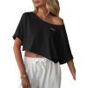 image:imageAvanova Women Off The Shoulder Crop Top Cropped Batwing Short Sleeve Tee TShirtBlack