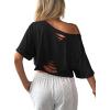image:imageAvanova Women Off The Shoulder Crop Top Cropped Batwing Short Sleeve Tee TShirtBlack