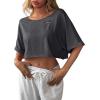 image:imageAvanova Women Off The Shoulder Crop Top Cropped Batwing Short Sleeve Tee TShirtDark Grey
