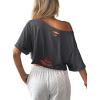 image:imageAvanova Women Off The Shoulder Crop Top Cropped Batwing Short Sleeve Tee TShirtDark Grey