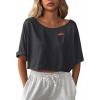 image:imageAvanova Women Off The Shoulder Crop Top Cropped Batwing Short Sleeve Tee TShirtDark Grey