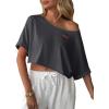 image:imageAvanova Women Off The Shoulder Crop Top Cropped Batwing Short Sleeve Tee TShirtDark Grey