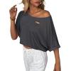 image:imageAvanova Women Off The Shoulder Crop Top Cropped Batwing Short Sleeve Tee TShirtDark Grey