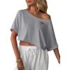 image:imageAvanova Women Off The Shoulder Crop Top Cropped Batwing Short Sleeve Tee TShirtGrey