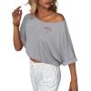 image:imageAvanova Women Off The Shoulder Crop Top Cropped Batwing Short Sleeve Tee TShirtGrey