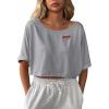 image:imageAvanova Women Off The Shoulder Crop Top Cropped Batwing Short Sleeve Tee TShirtGrey