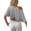 image:imageAvanova Women Off The Shoulder Crop Top Cropped Batwing Short Sleeve Tee TShirtGrey