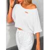 image:imageAvanova Women Off The Shoulder Crop Top Cropped Batwing Short Sleeve Tee TShirtWhite